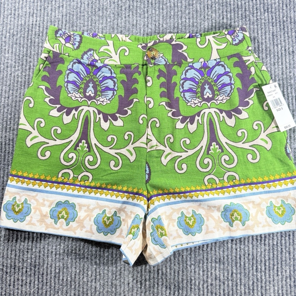 Sanctuary Shorts Womens Small Linen Pockets Paisley Hippie Boho NWT Dopamine